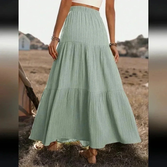 Summer Solid Color Casual Ruffle Hem Skirt - Picture 4 of 5